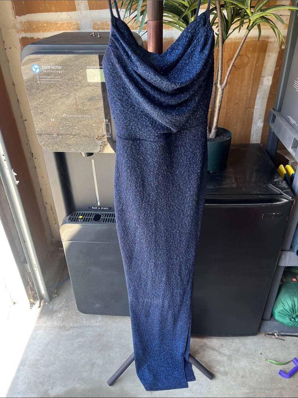 Windsor Midnight Blue Sparkle Cowl Neck Maxi Dress
